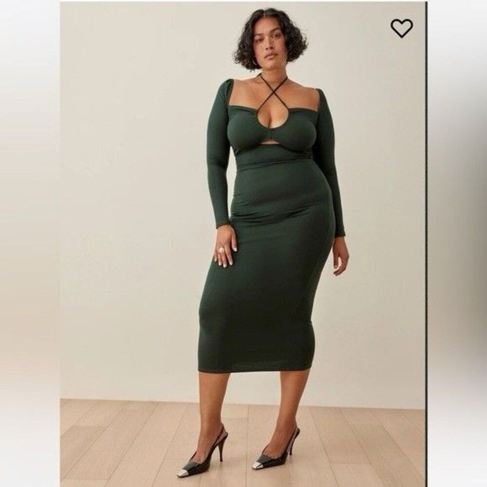 NWT Reformation Alexei Knit Dress XL in Forest Green Long Sleeve Party Feminine